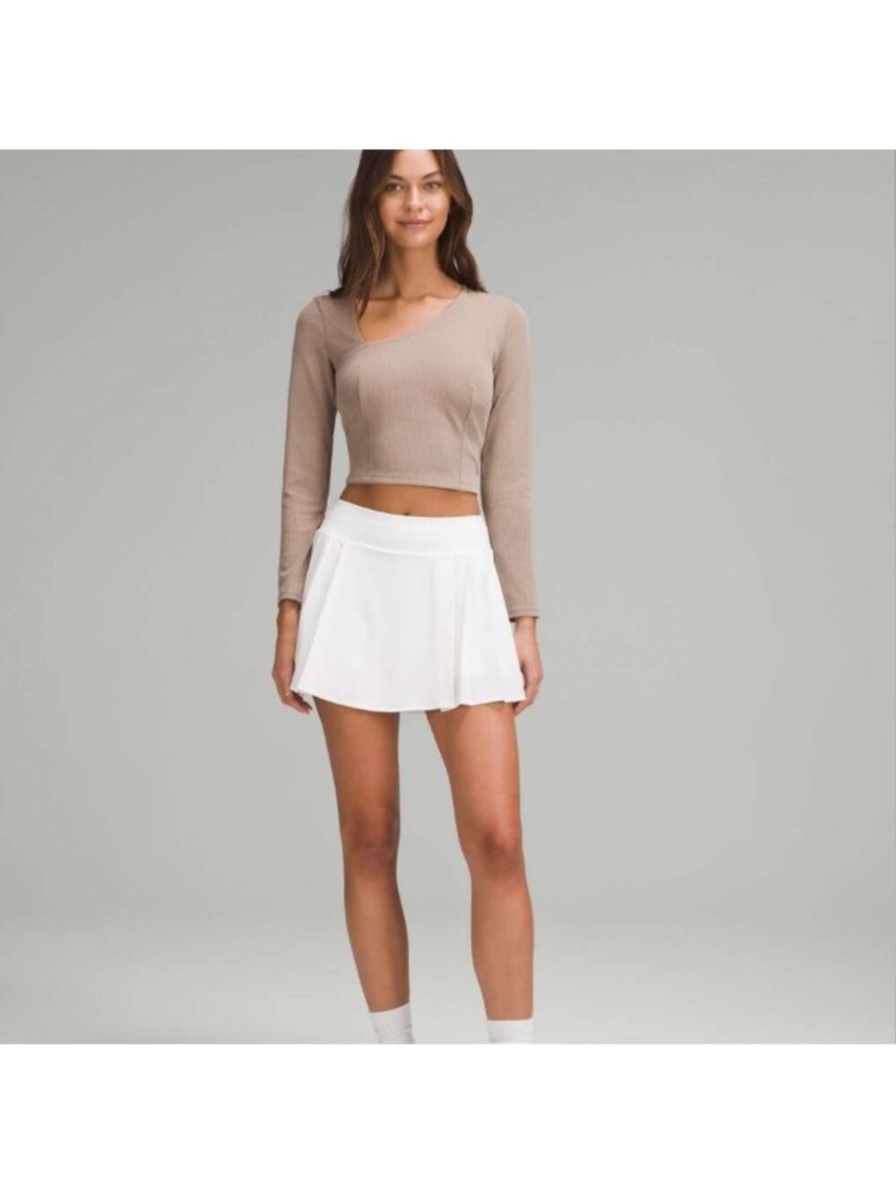 Lululemon Ribbed Softstreme Asymmetrical Long-Sleeve Shirt Woman XL Taupetastic